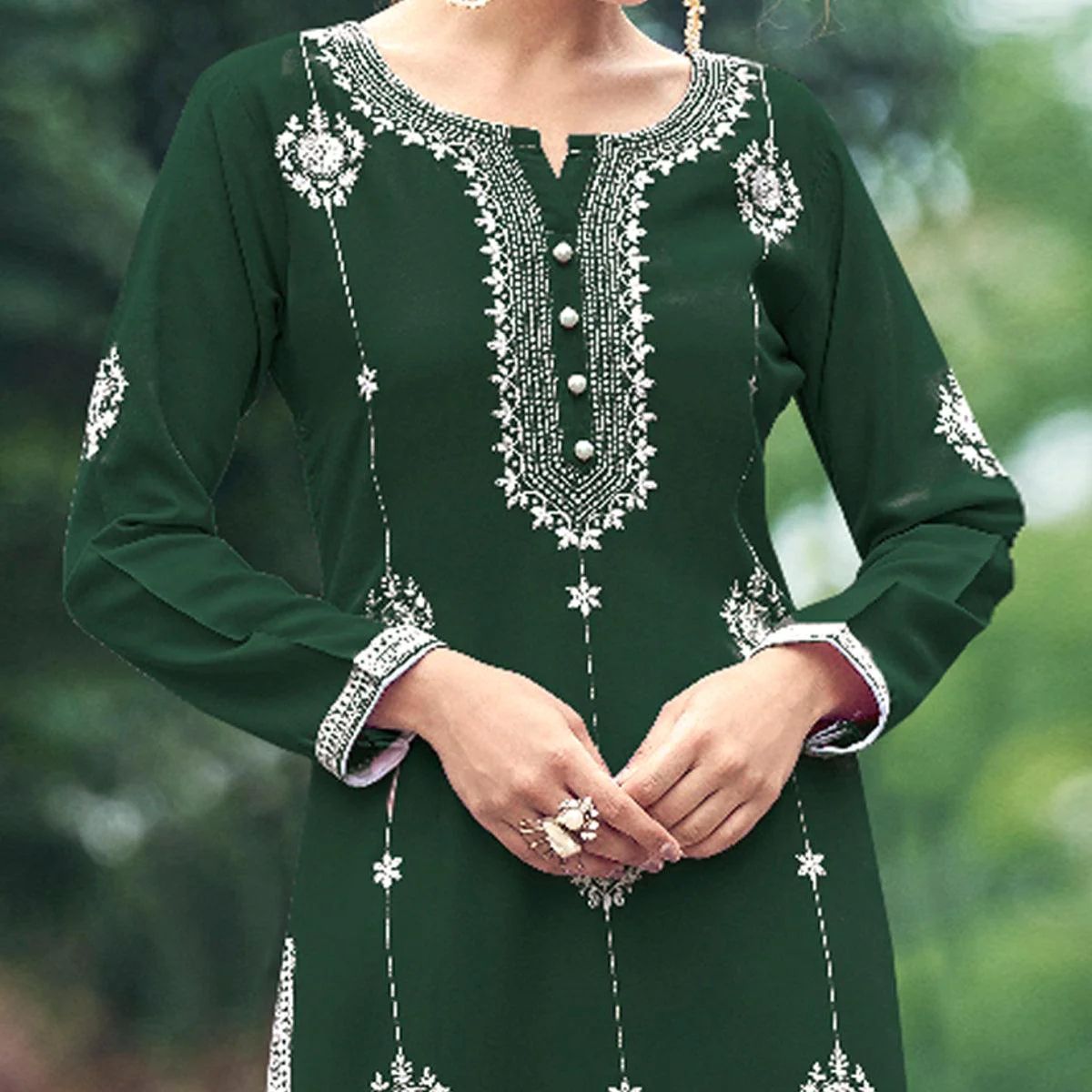 New Chikankari Exclusive Kurti_Pent Pair (Green)