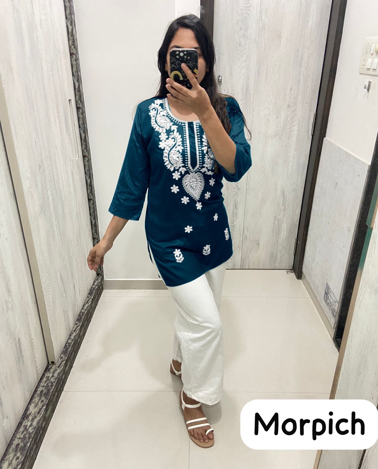 Women Chikan Embroidery Cotton Tops (Morpich)