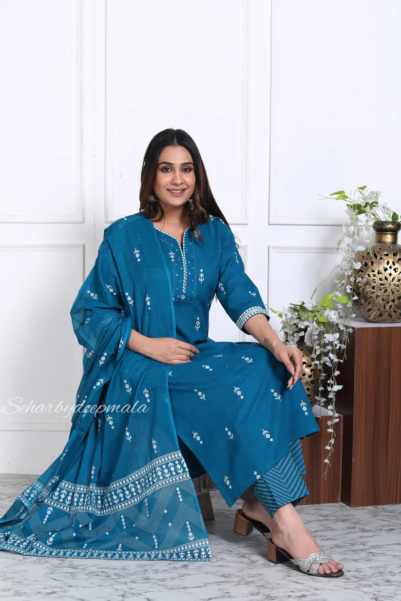 BLUE COTTON SUIT SET