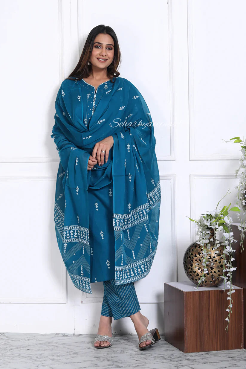 BLUE COTTON SUIT SET