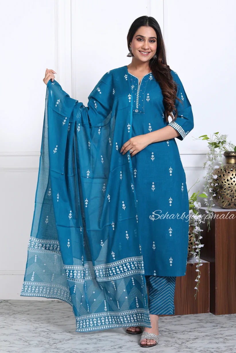 BLUE COTTON SUIT SET