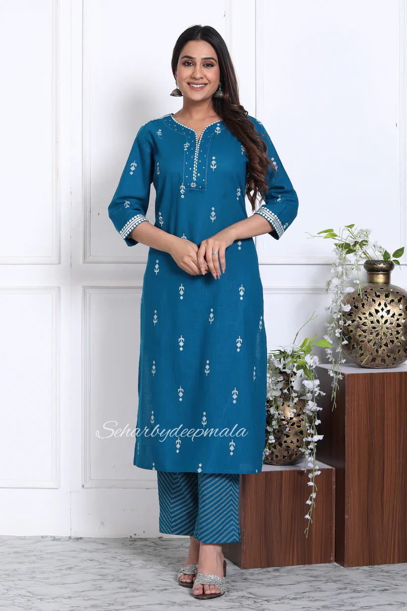 BLUE COTTON SUIT SET