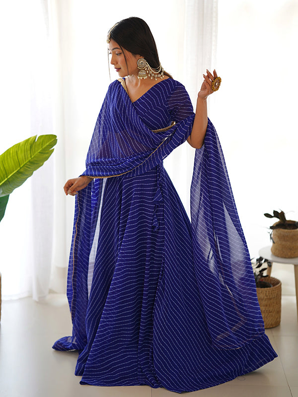 Laheriya Print Blue Georgette Lehenga Choli