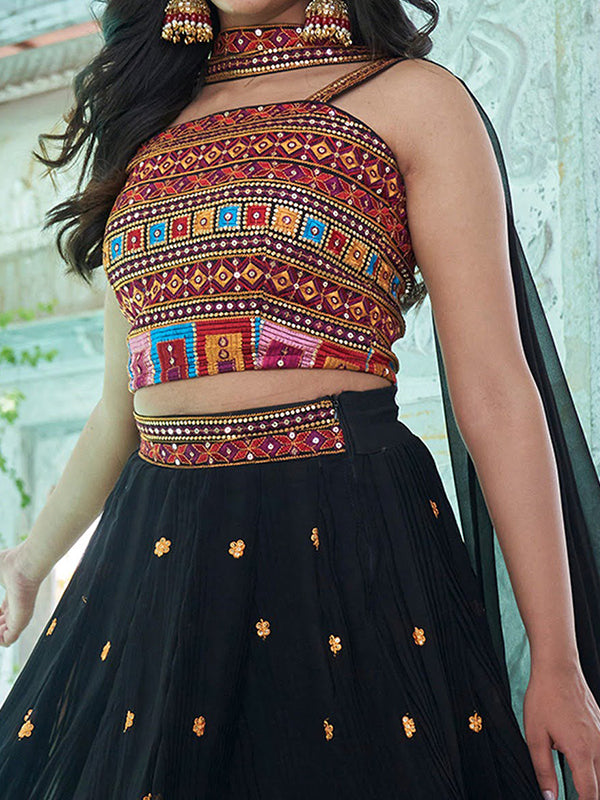 Black Sequence Work Georgette Embroidered Lehenga Choli