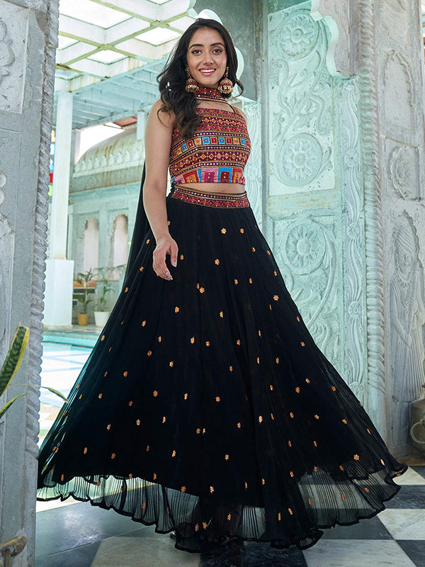 Black Sequence Work Georgette Embroidered Lehenga Choli