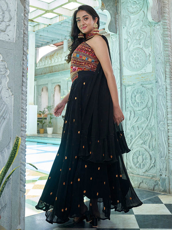 Black Sequence Work Georgette Embroidered Lehenga Choli