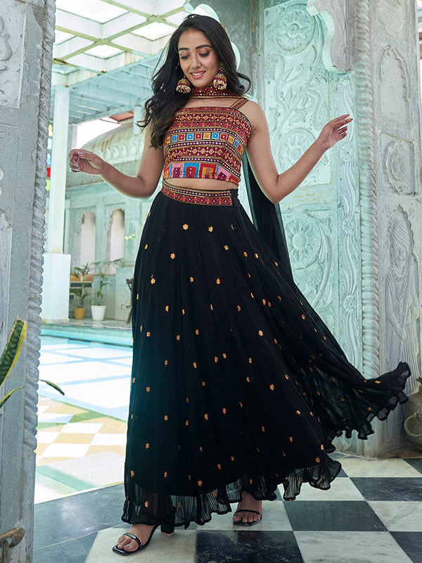 Black Sequence Work Georgette Embroidered Lehenga Choli