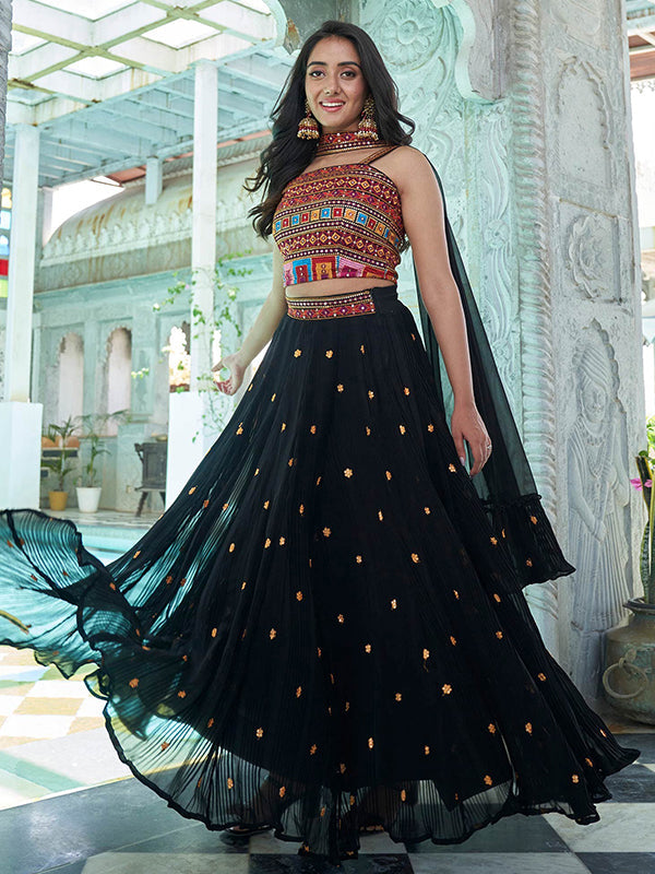 Black Sequence Work Georgette Embroidered Lehenga Choli