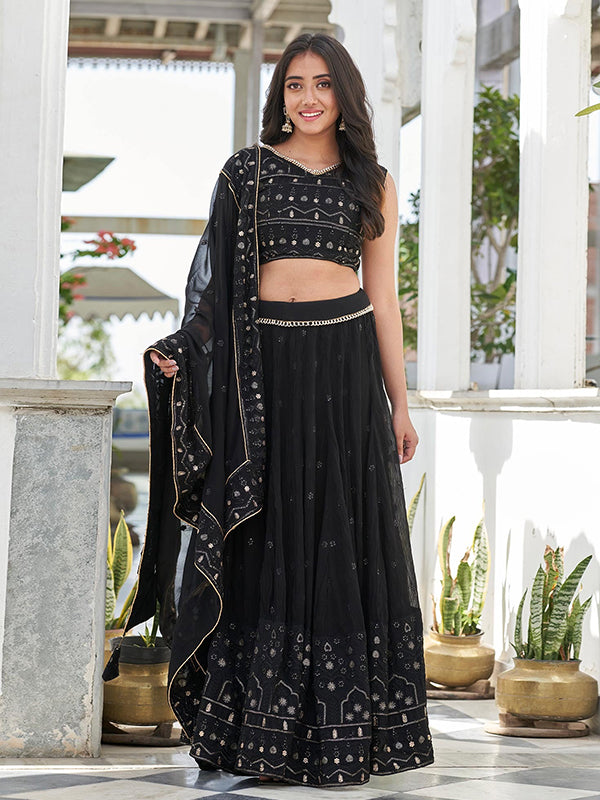 Sequence Work Black Embroidered Lehenga Choli