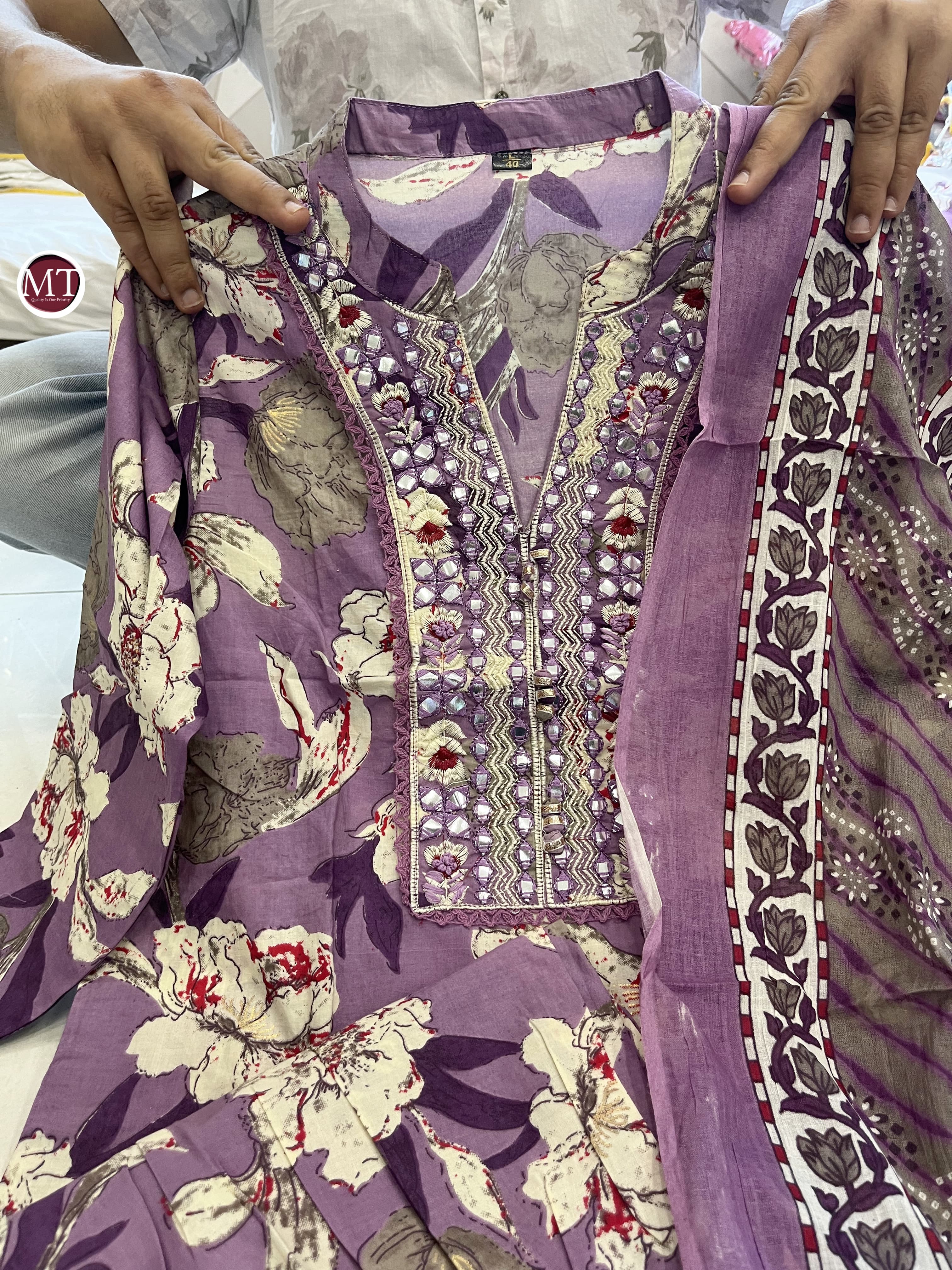 PURPLE  FLORAL PRINT AFGHANI SUIT SET