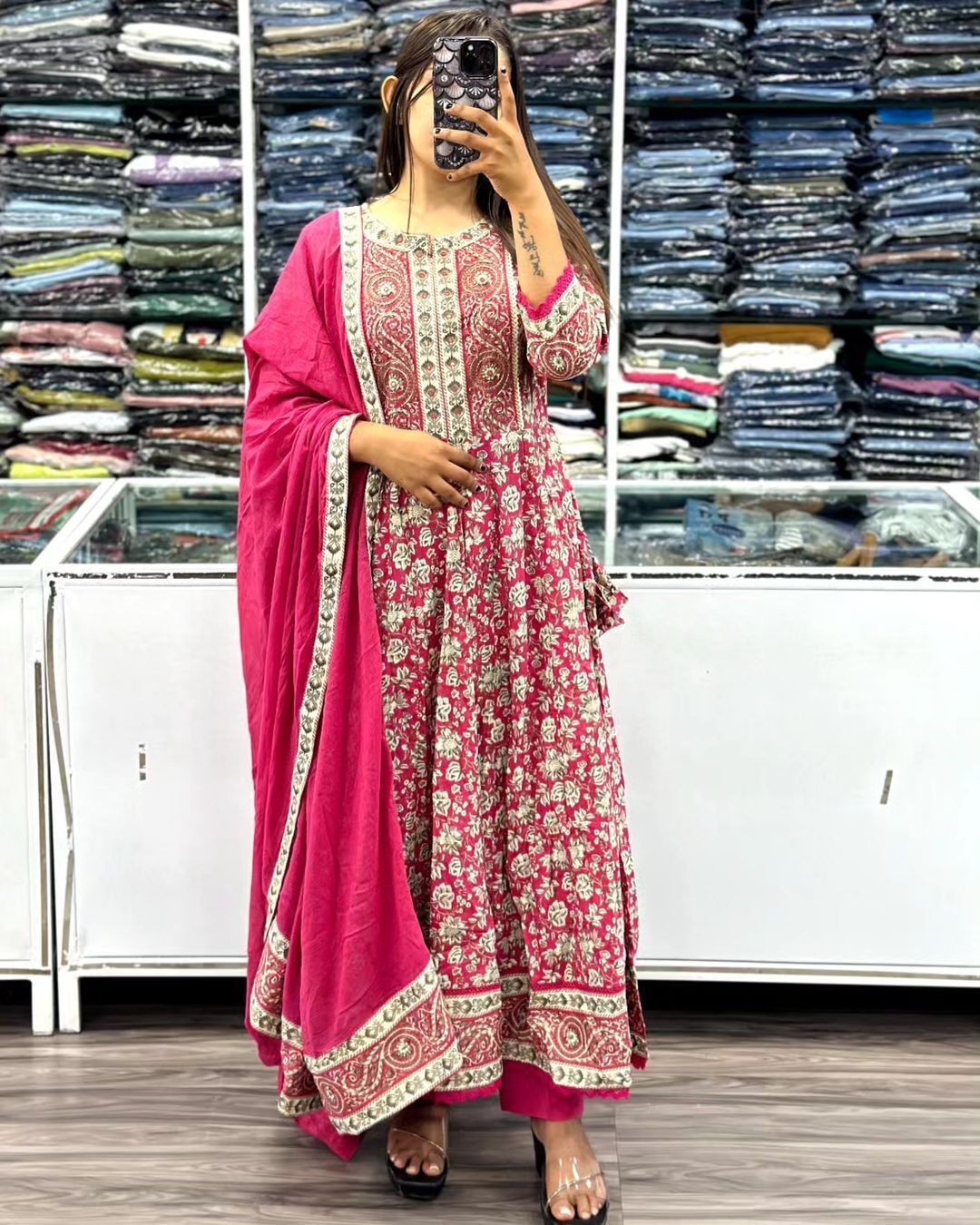 PINK VOLUMINOUS ANARKALI SUIT SET