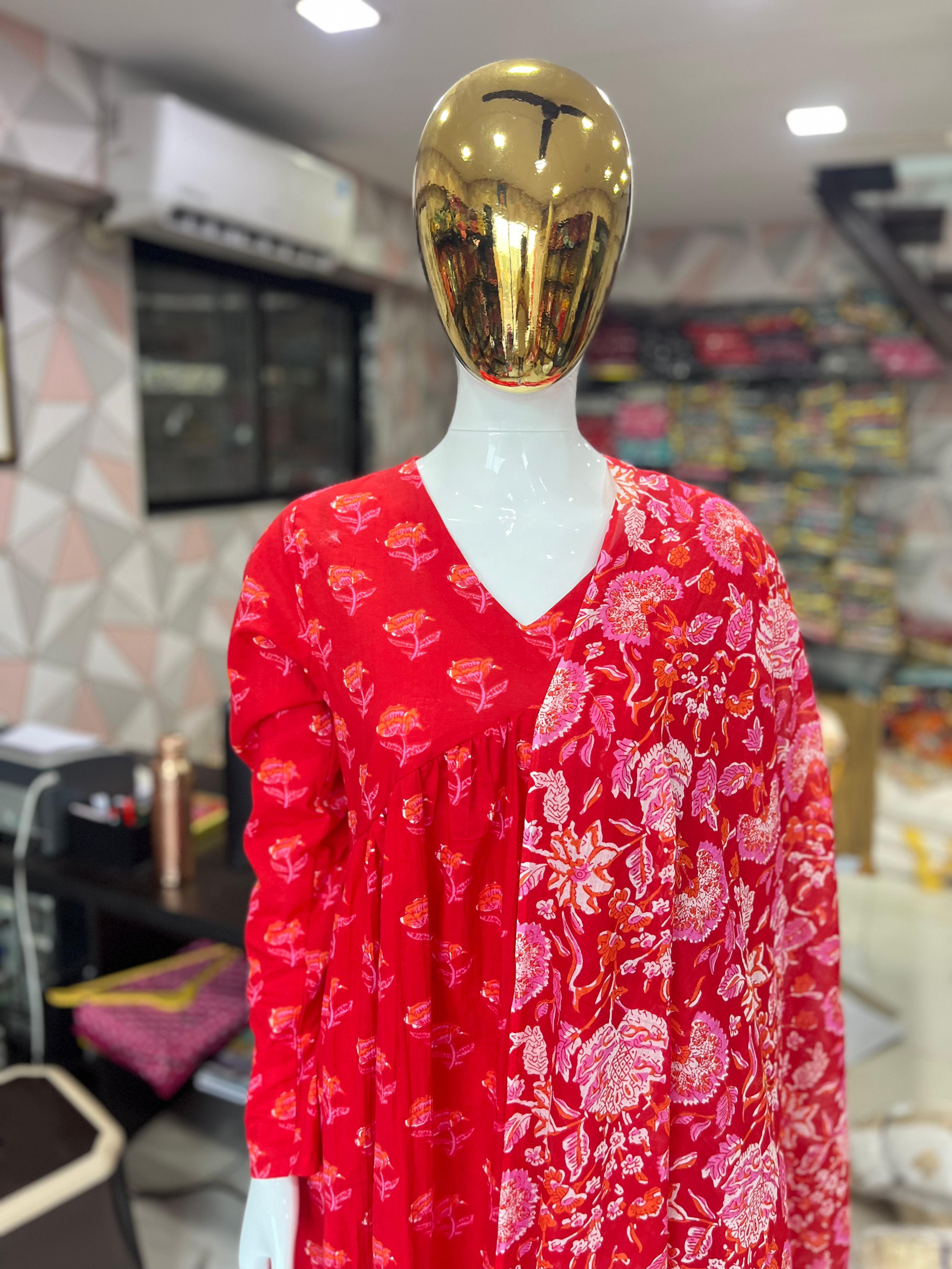 RED FLORAL PRINT ALIA CUT SUIT SET