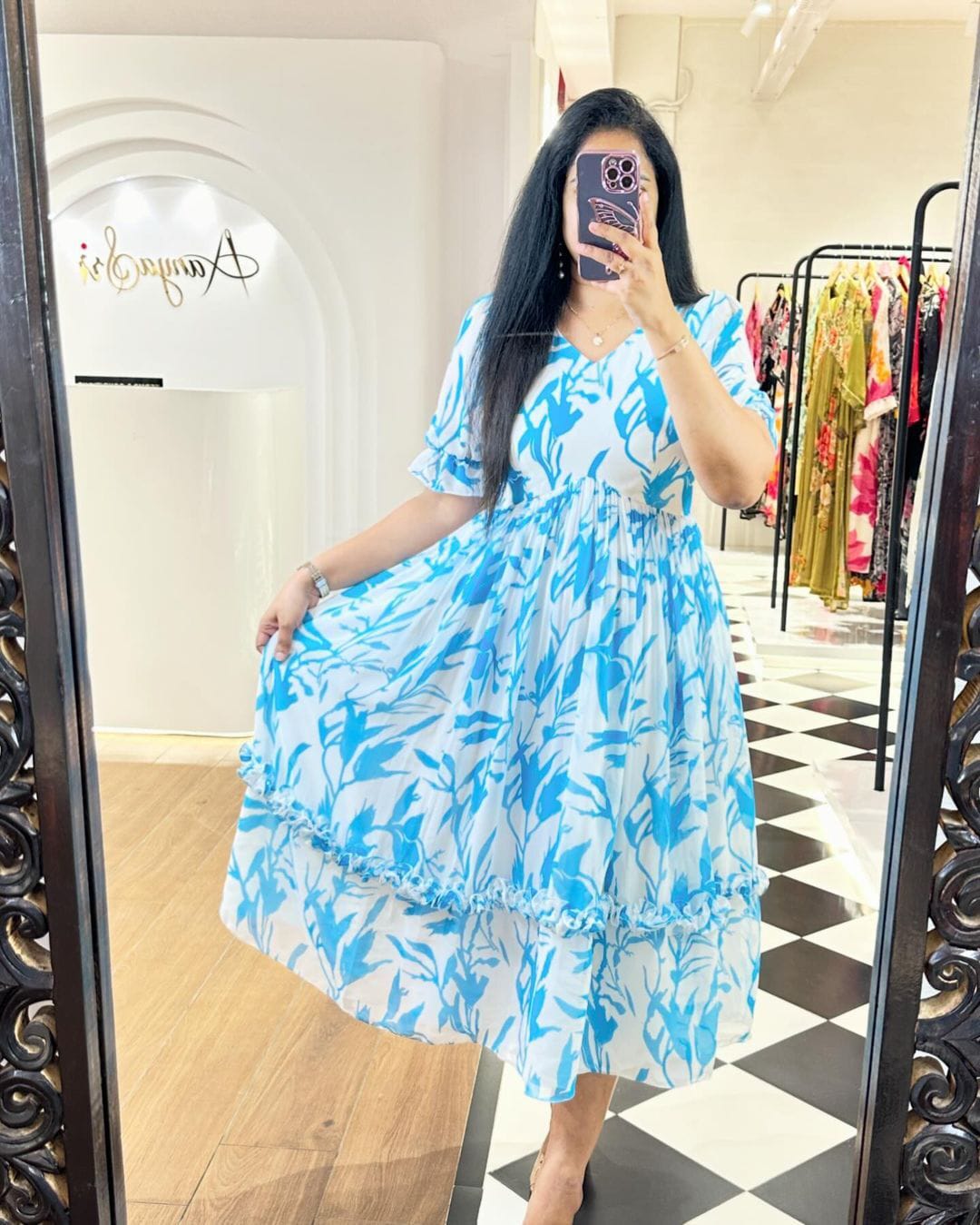 HEVAY PURE COTTON DRESS WITH MILL PRINT FOR SUMMER