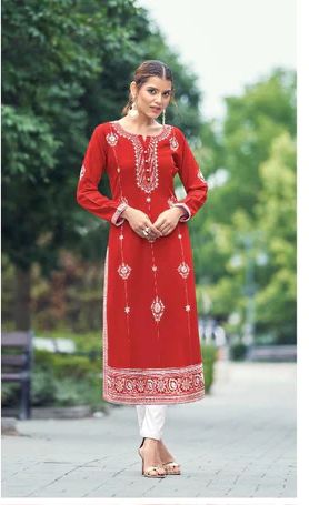 New Chikankari Exclusive Kurti_Pent Pair (Red)