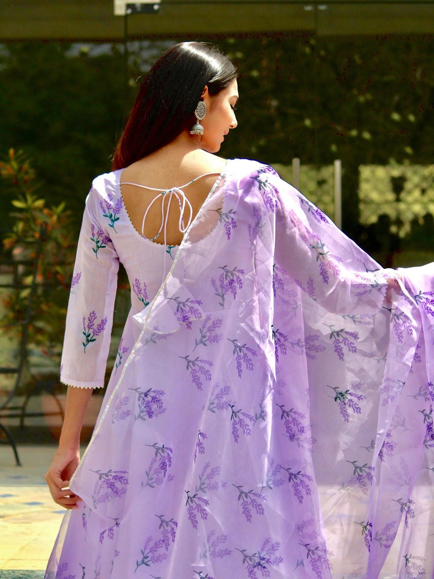 Lilac Gota Suit Anarkali Gown With Dupatta Set