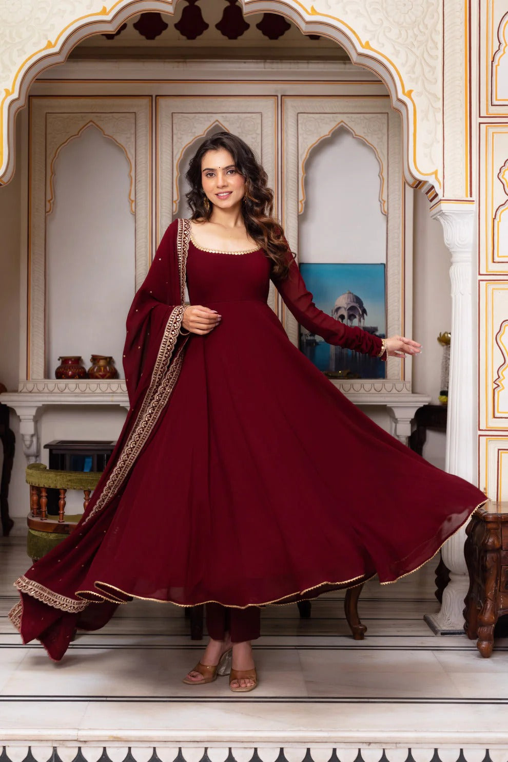 Buy Festive Special Maroon Color Party Wear Anarkali Suit
