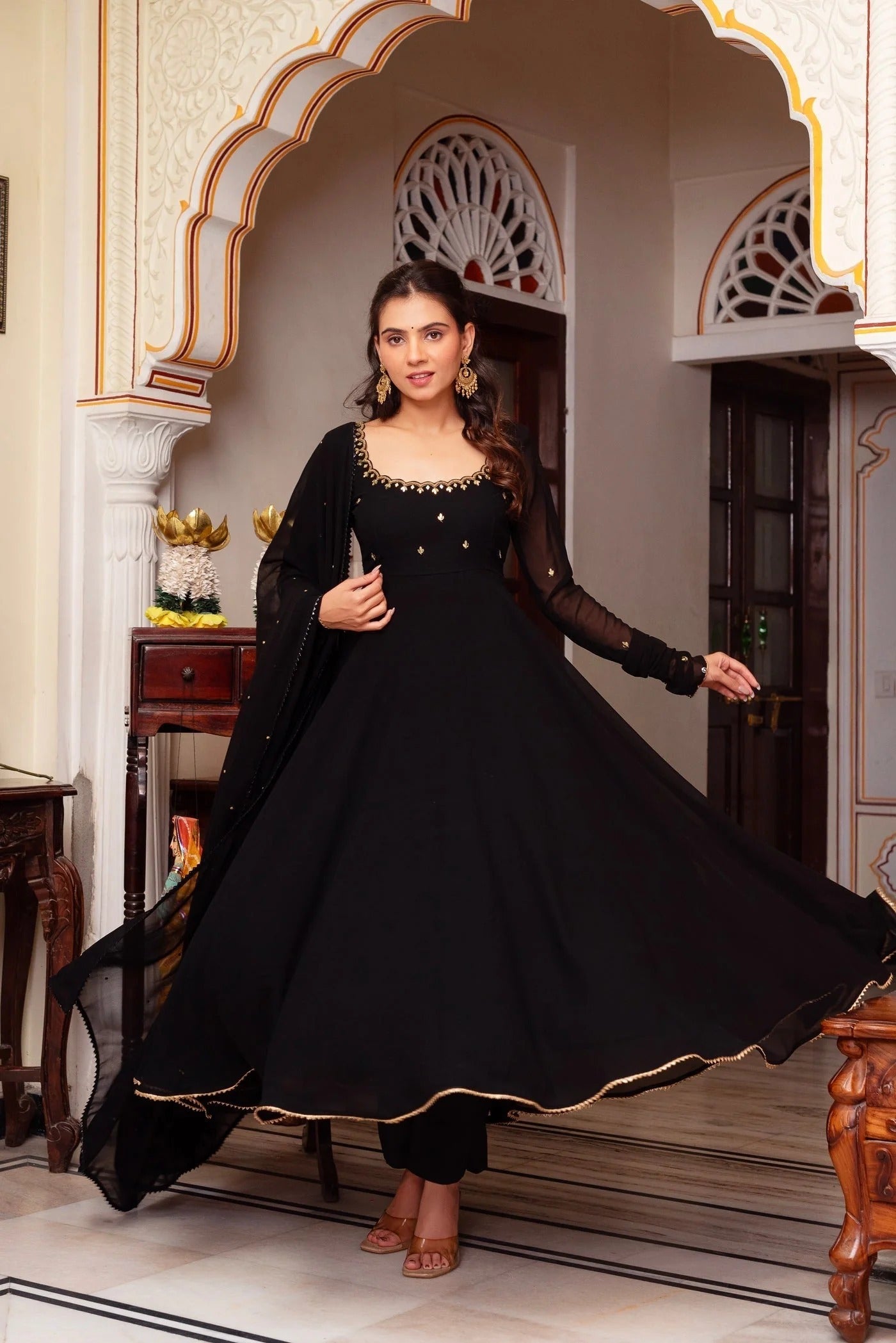 Most Trending Anarkali Suit Black Hand and Mirror Work
