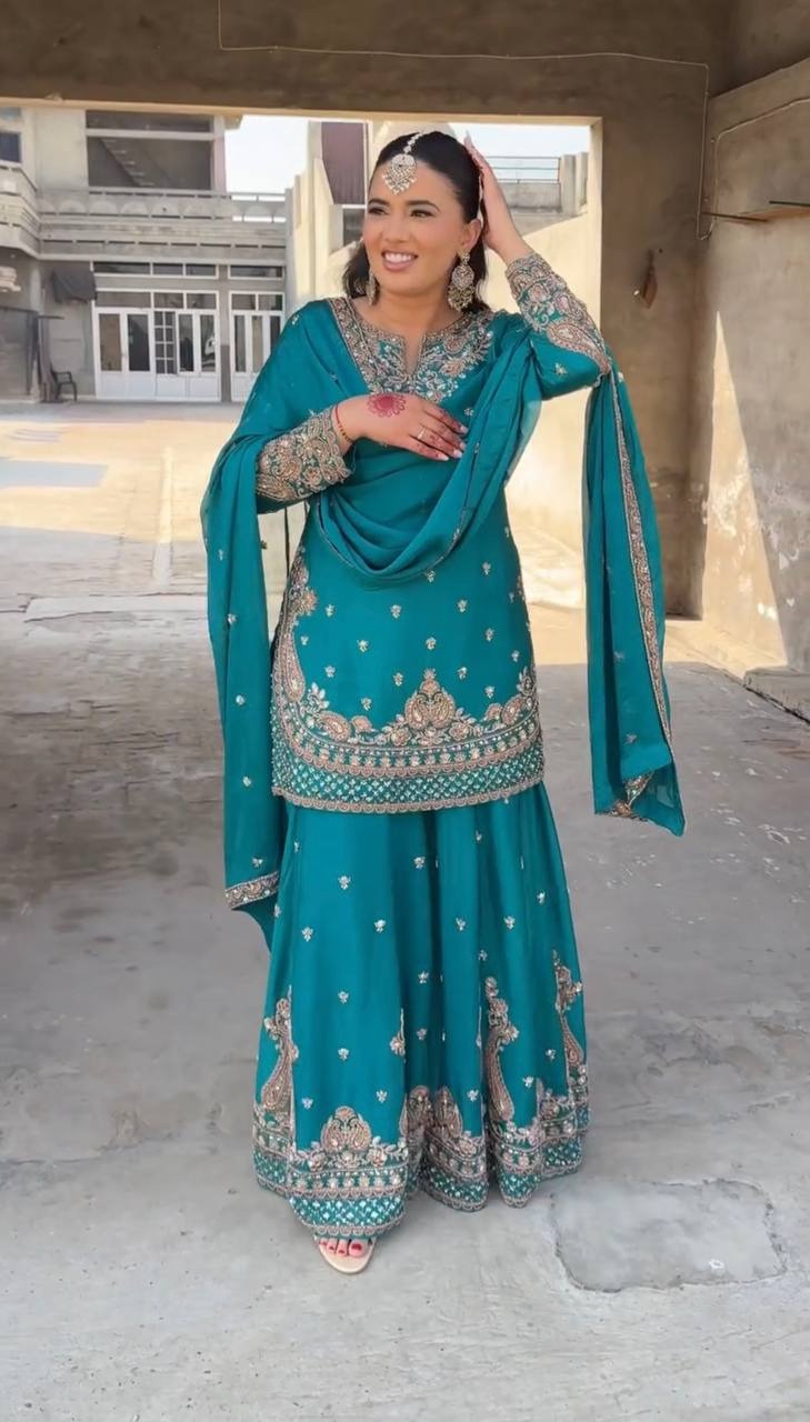 Most Trending Beautiful Chinnon Silk Sharara Suit