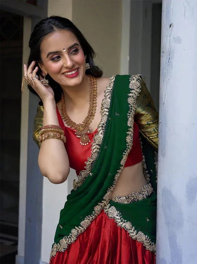 Exquisite Red Color Narayan Pattu Silk Designer Lehenga Choli