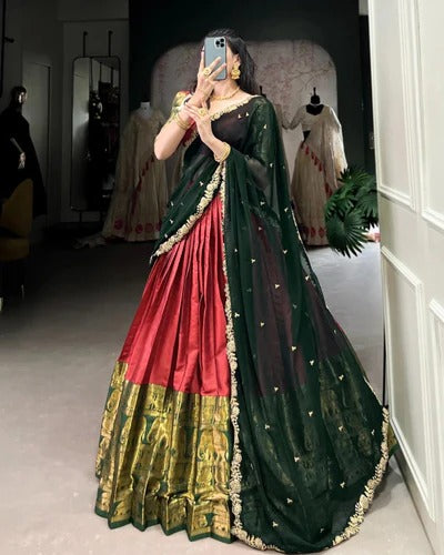 Exquisite Red Color Narayan Pattu Silk Designer Lehenga Choli