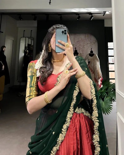 Exquisite Red Color Narayan Pattu Silk Designer Lehenga Choli