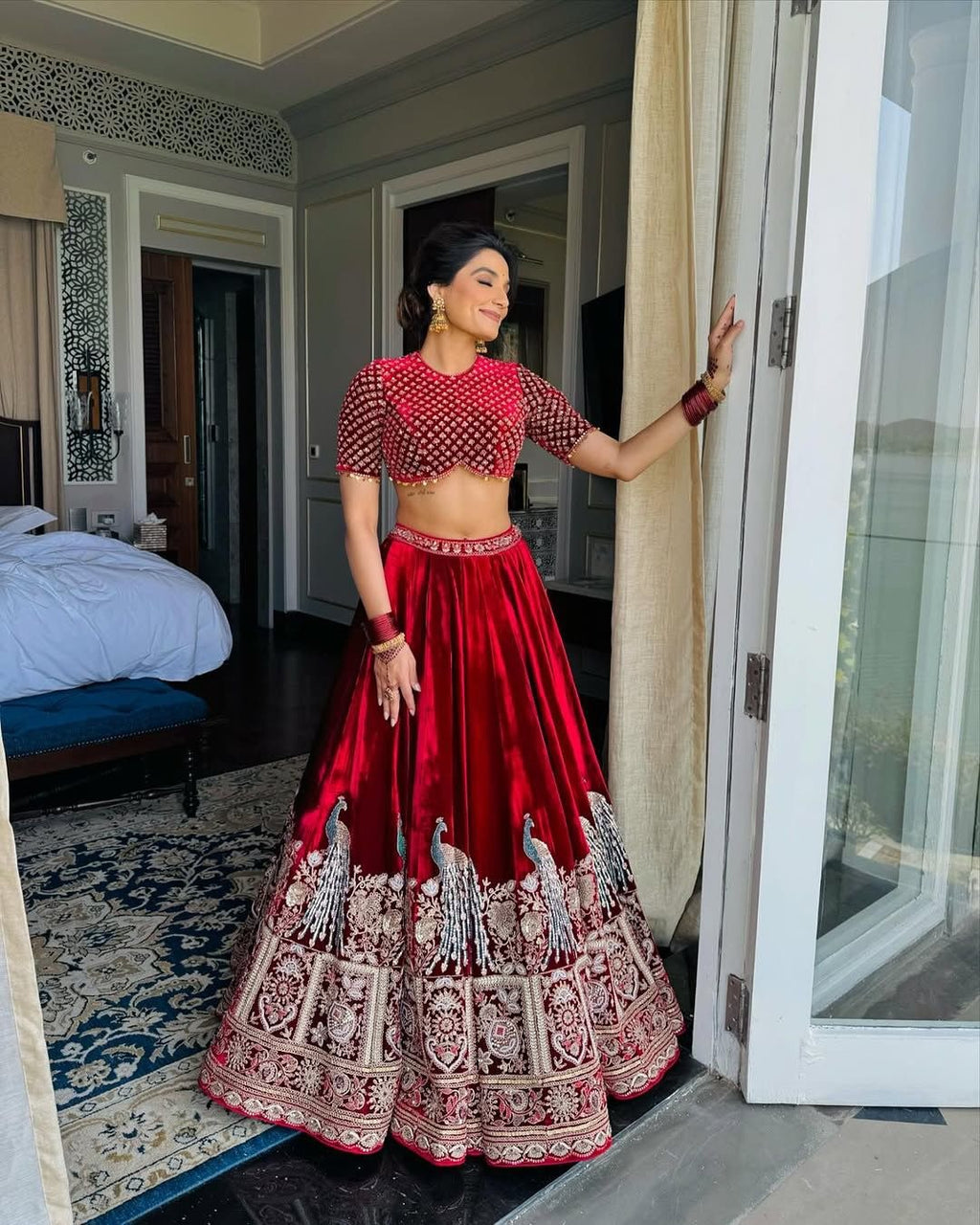 Buy Red Color Wedding Wear Velvet Designer Lehenga Choli