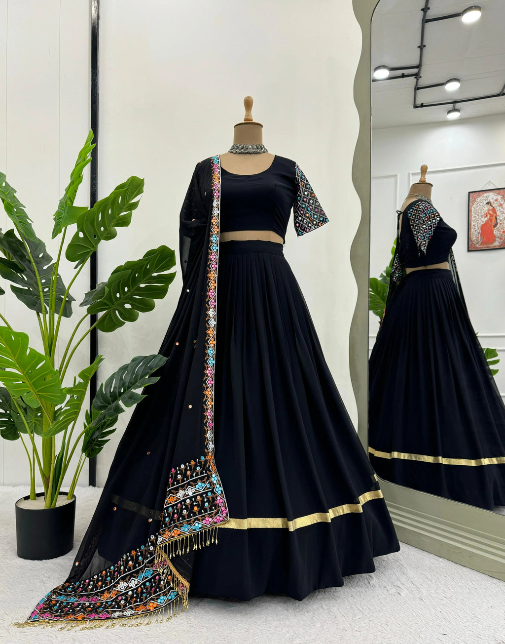 Wedding Special Black Color Designer Lehenga With Embroidery Dupatta
