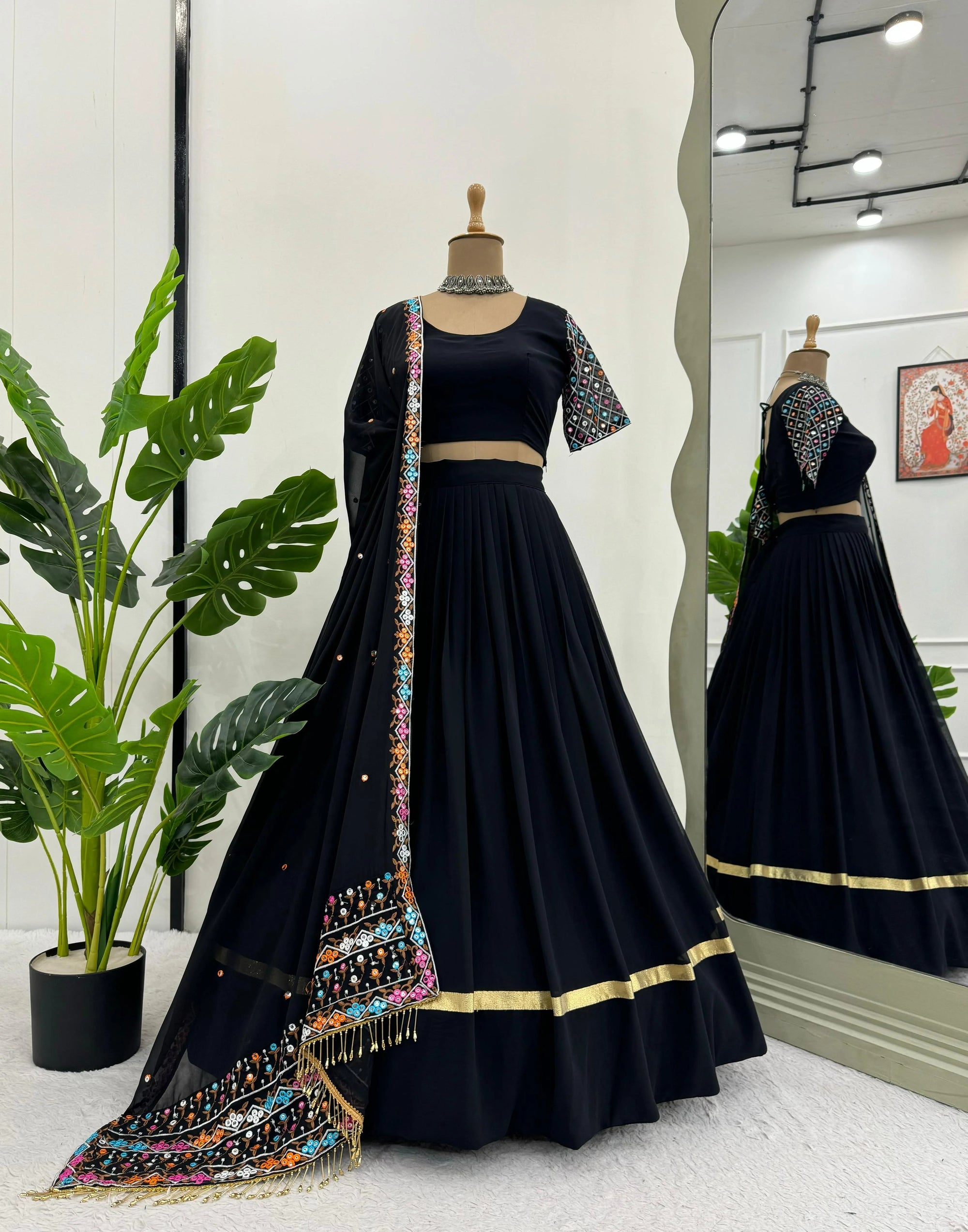 Wedding Special Black Color Designer Lehenga With Embroidery Dupatta