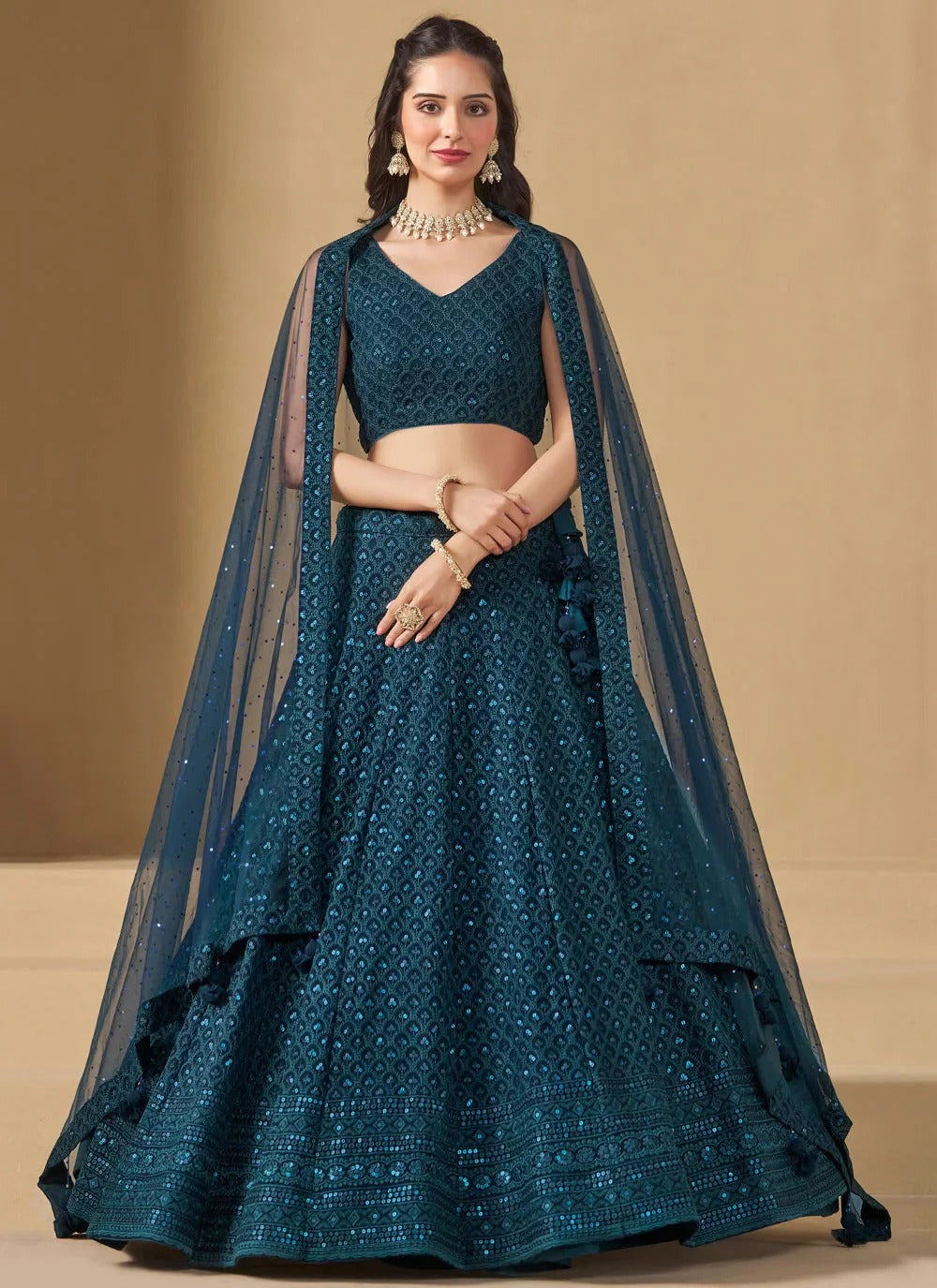 Most Trending Peacock Blue Embroidery With Sequin Work Lehenga Choli