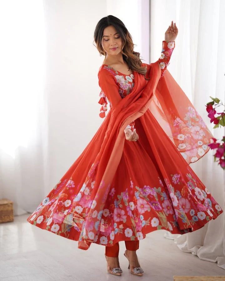 Most Trending Pure Organza Silk Printed Anarkali Suit