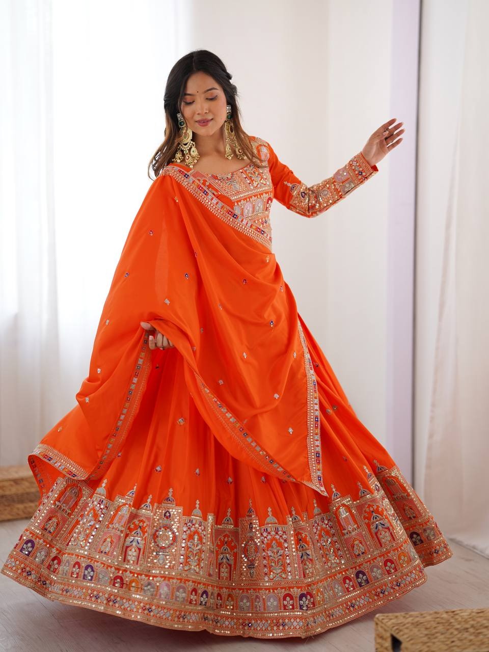Buy Beautiful Orange Color Embroidery With Sequin Work Lehenga Choli
