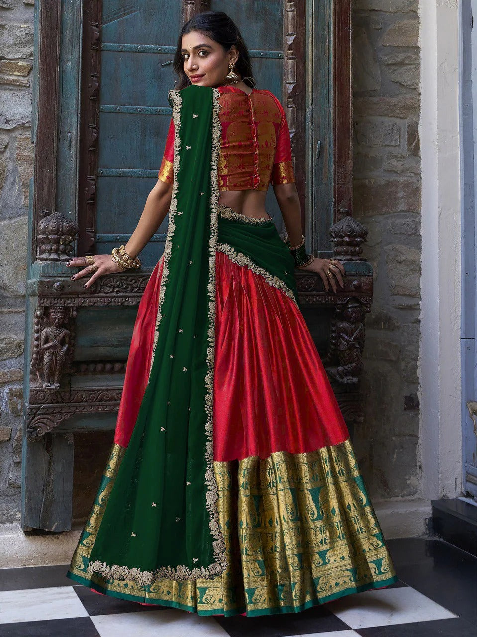 Exquisite Red Color Narayan Pattu Silk Designer Lehenga Choli