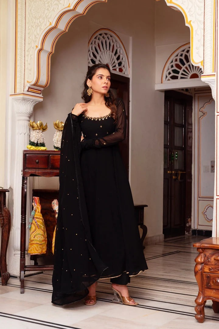 Most Trending Anarkali Suit Black Hand and Mirror Work