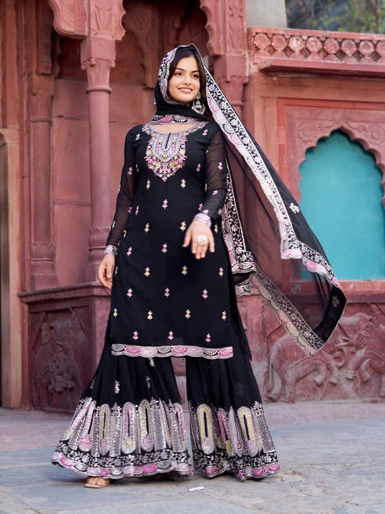 Most Trending Black Color Party Wear Sharara Suit