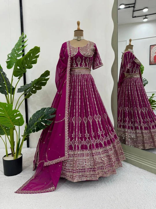 Pink Color Sequence Thread work Designer Wedding Lehenga Choli
