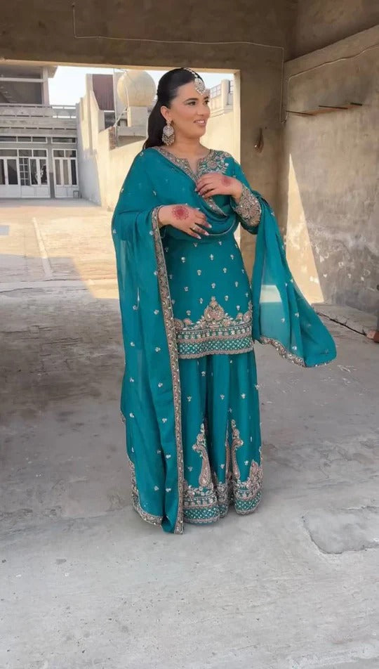 Most Trending Beautiful Chinnon Silk Sharara Suit