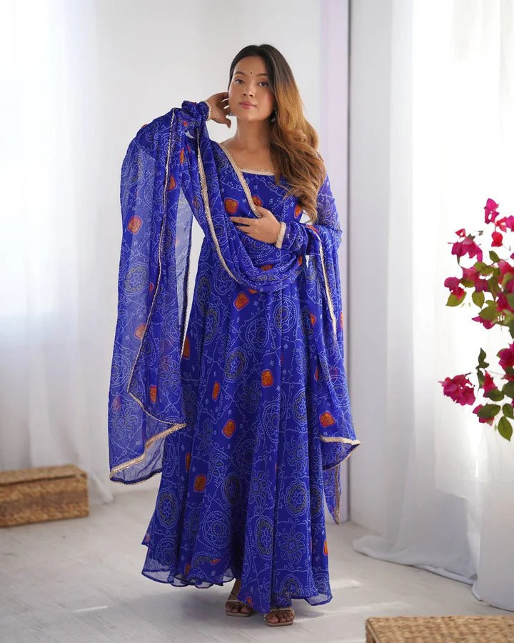 Royal Blue Color Party Wear Printed Anarkali Suit