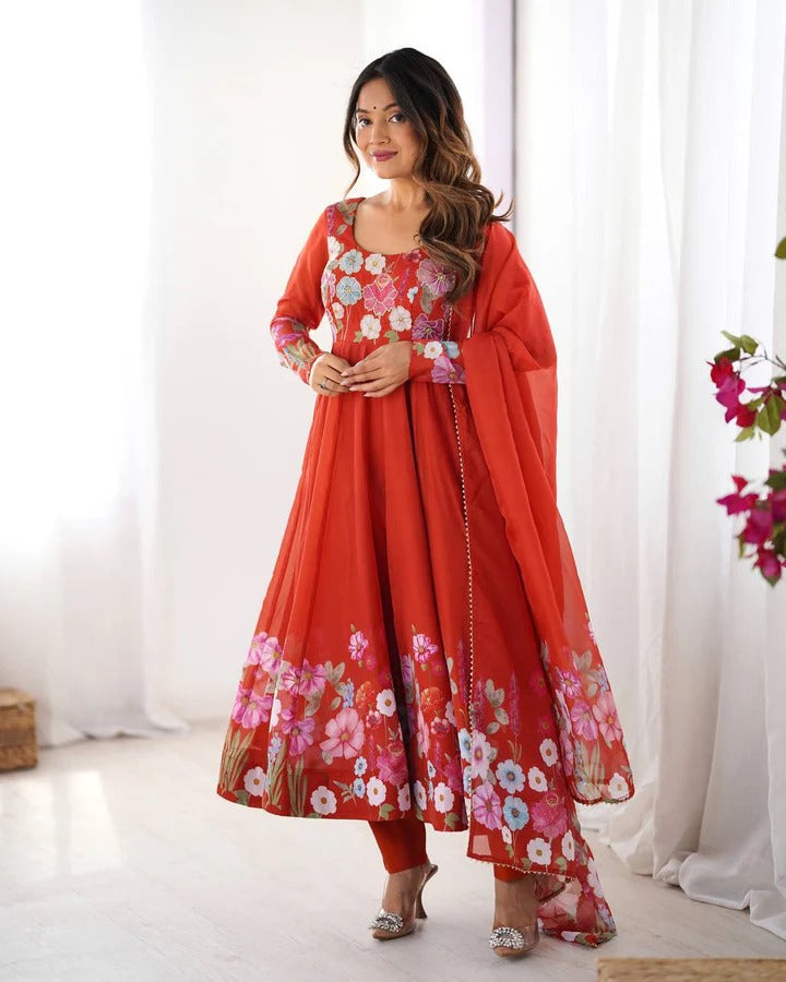 Most Trending Pure Organza Silk Printed Anarkali Suit