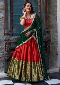 Exquisite Red Color Narayan Pattu Silk Designer Lehenga Choli