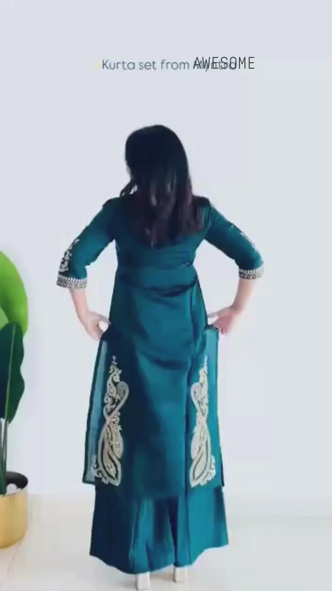 DESIGNER HEAVY ROMAN SILK TOP PLAZZO SUIT SET