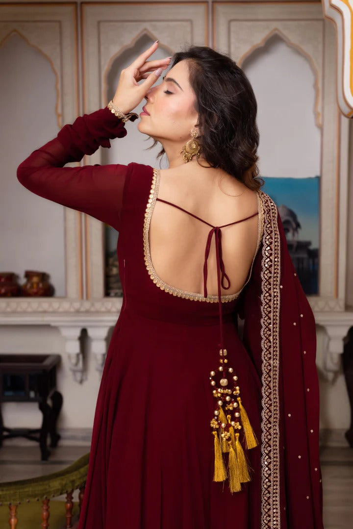 Buy Festive Special Maroon Color Party Wear Anarkali Suit