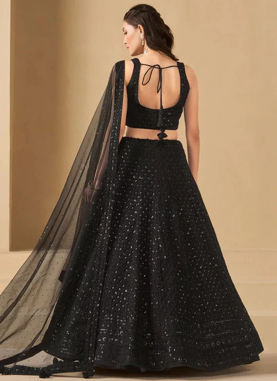 Most Trending Black Embroidery With Sequin Work Lehenga Choli