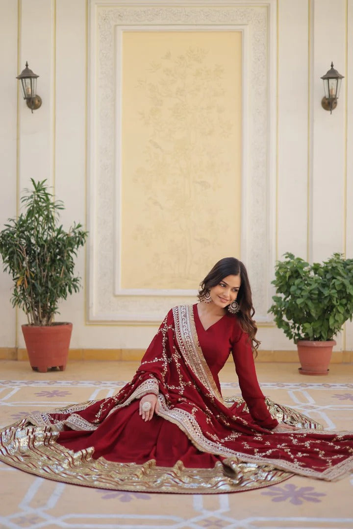Most Trending Blooming Maroon Color Party Wear Anarkali Gown