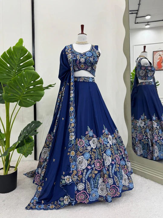 Most Trending Peacock Blue Color Wedding Special Lehenga Choli