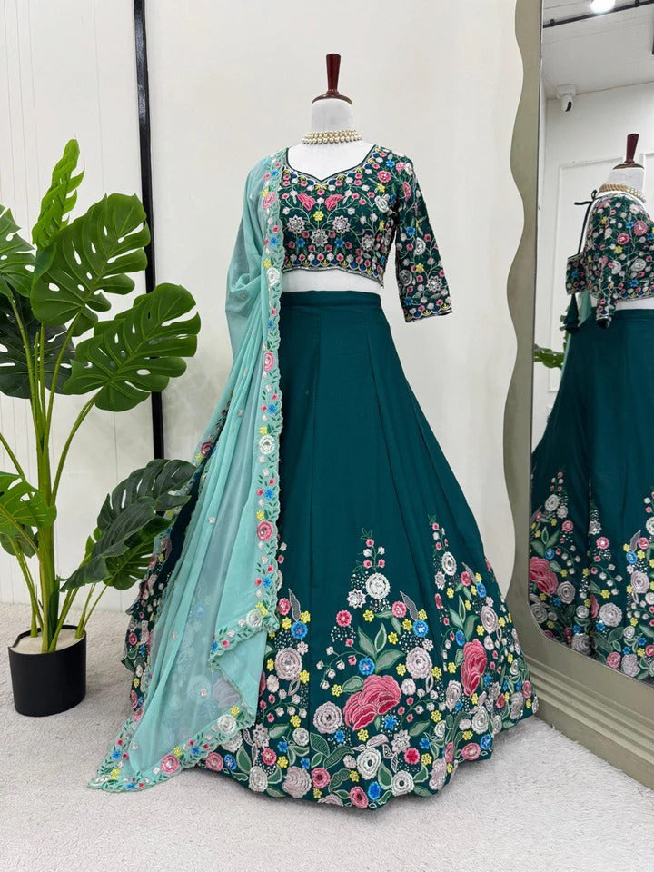 Wedding Special Semi Stitiched Green Color Lehenga Choli