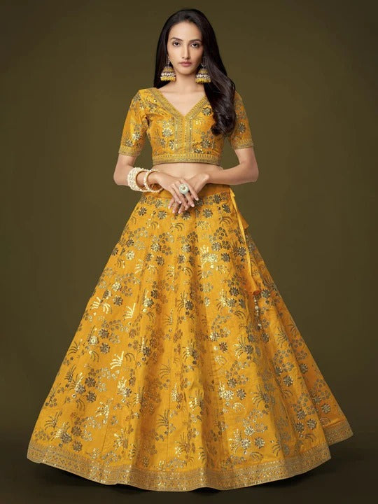 Buy Beautiful Most Attractive Yellow Color Wedding Lehenga Choli