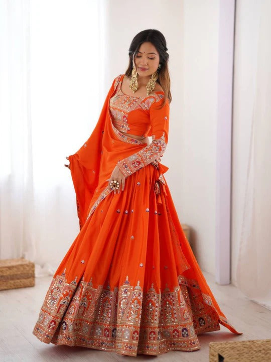 Buy Beautiful Orange Color Embroidery With Sequin Work Lehenga Choli