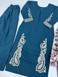 DESIGNER HEAVY ROMAN SILK TOP PLAZZO SUIT SET