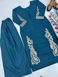 DESIGNER HEAVY ROMAN SILK TOP PLAZZO SUIT SET