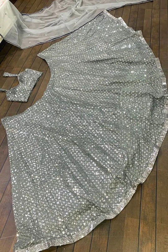 Most Trending Grey Color Sequin Work Party Wear Lehenga Choli
